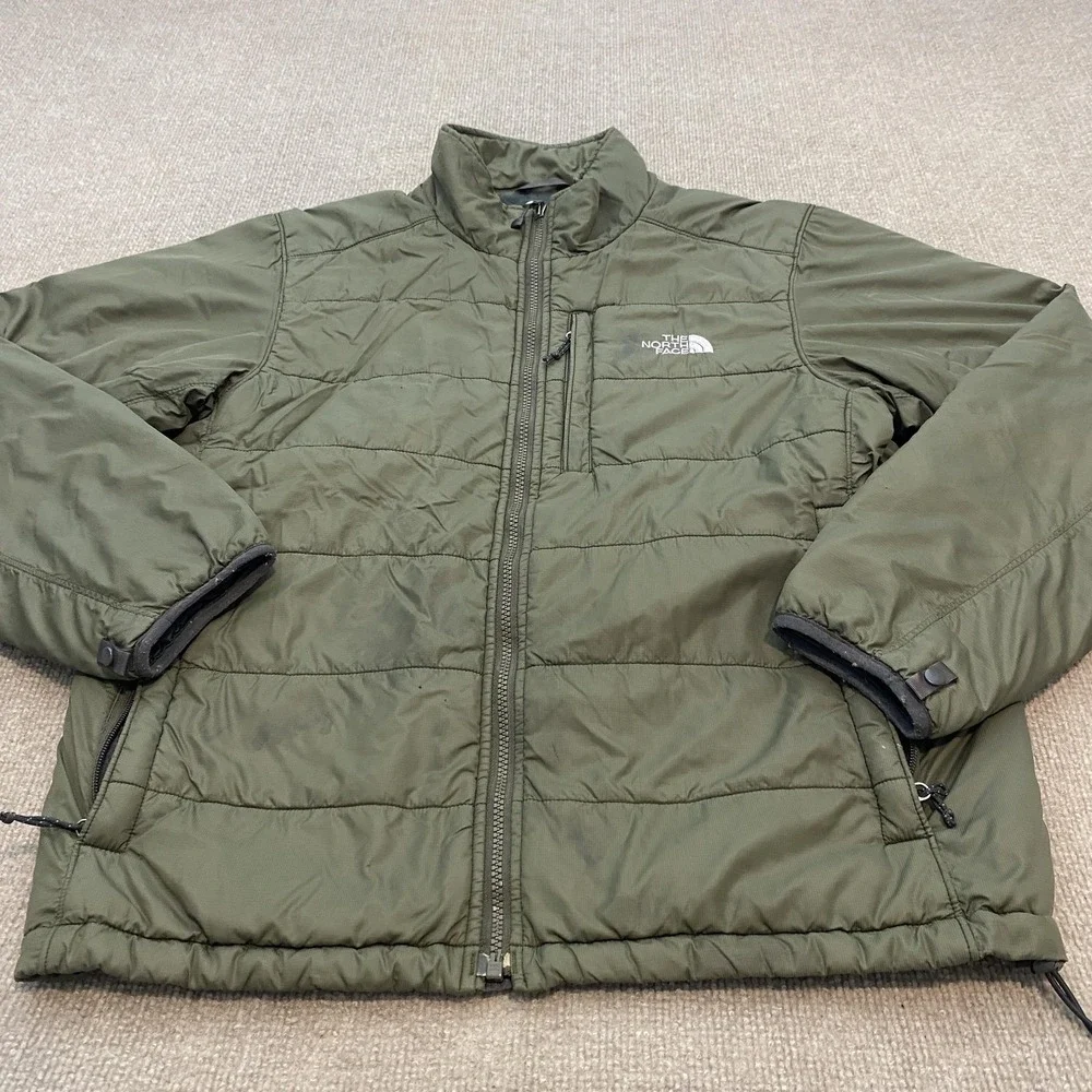 The North Face Jacket Mens Medium Green Primaloft Puffer Full Zip Outdoor Hiking